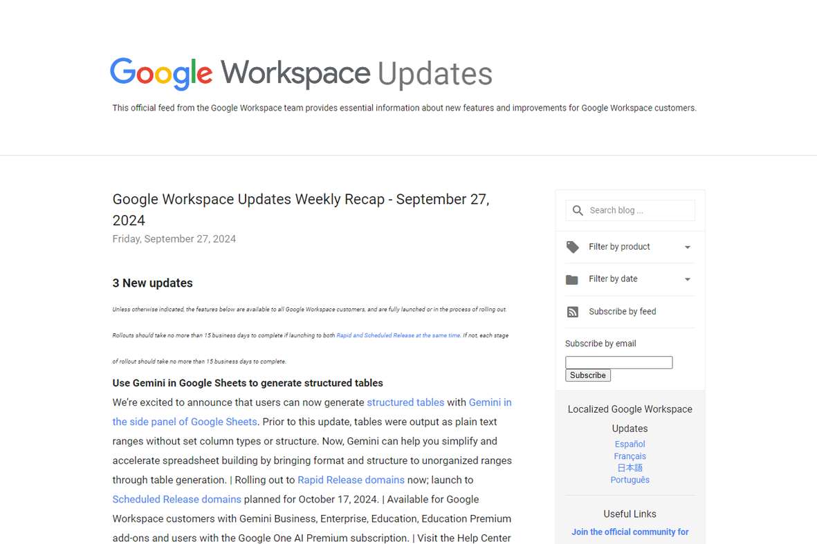 「Google Workspace」9月22日週のアップデート情報を発表