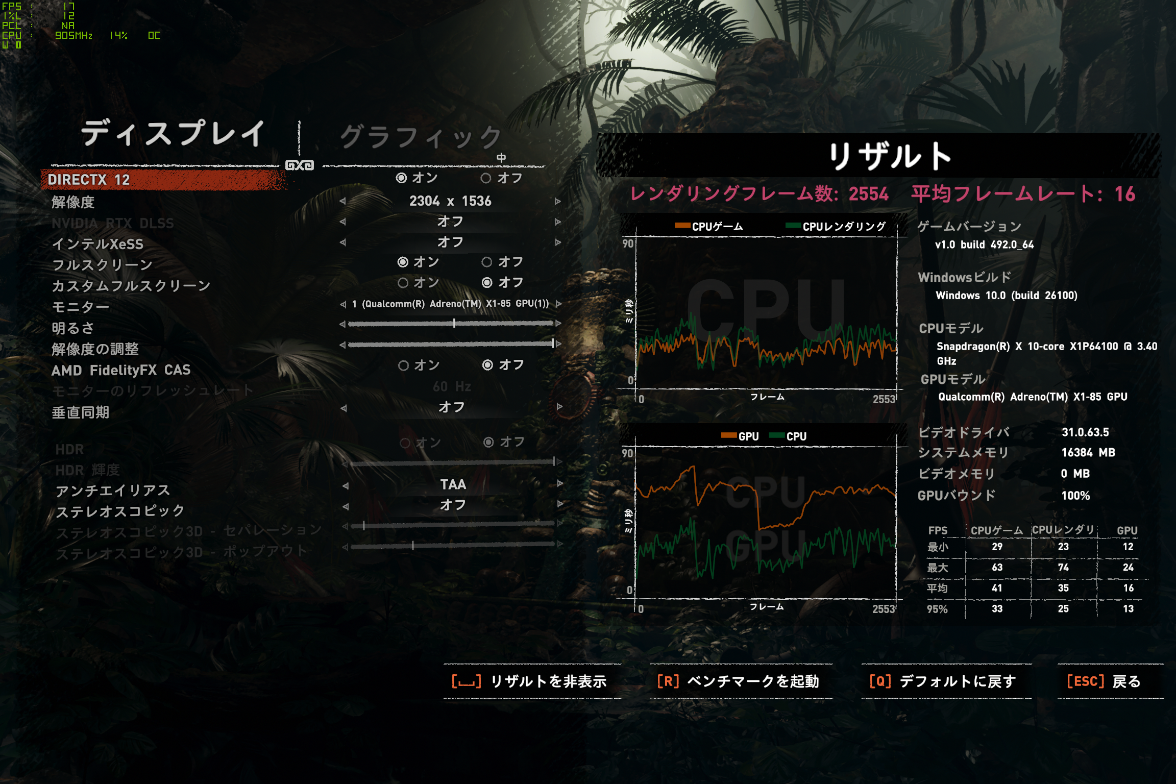 高解像度時のフレームレートは低め