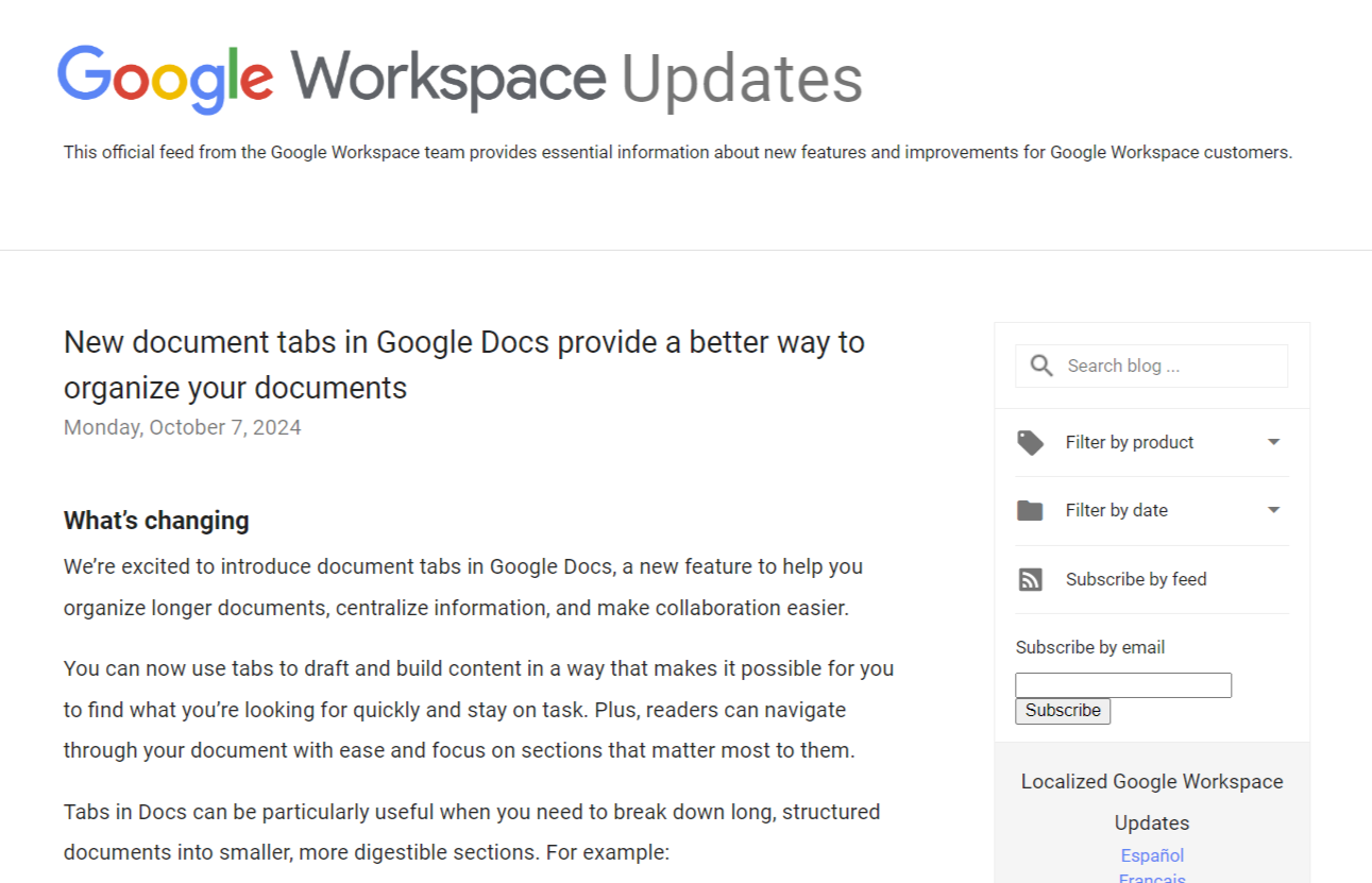 「Google ドキュメント」に文書を複数の“タブ”に分割して作成する機能が追加
