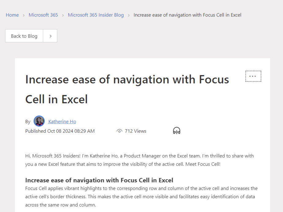 「Microsoft Excel」に「Focus Cell」機能が追加へ