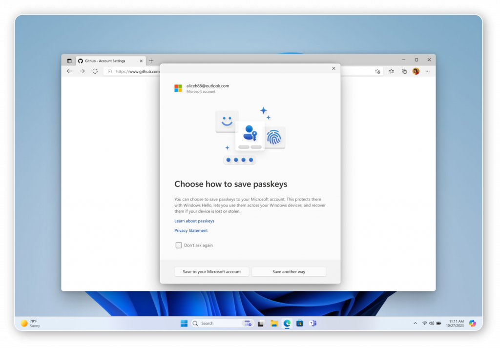 再設計されたパスキーの「Windows Hello」エクスペリエンス