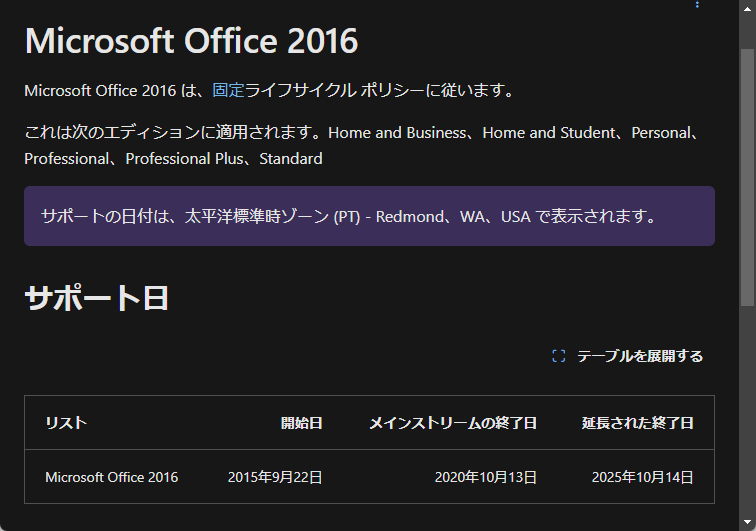 「Microsoft Office 2016」と「Microsoft Office 2019」もサポート終了