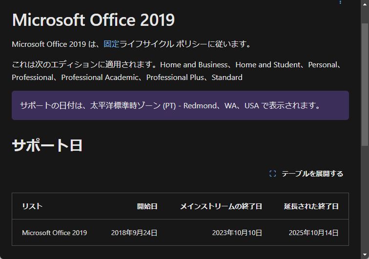 「Microsoft Office 2016」と「Microsoft Office 2019」もサポート終了