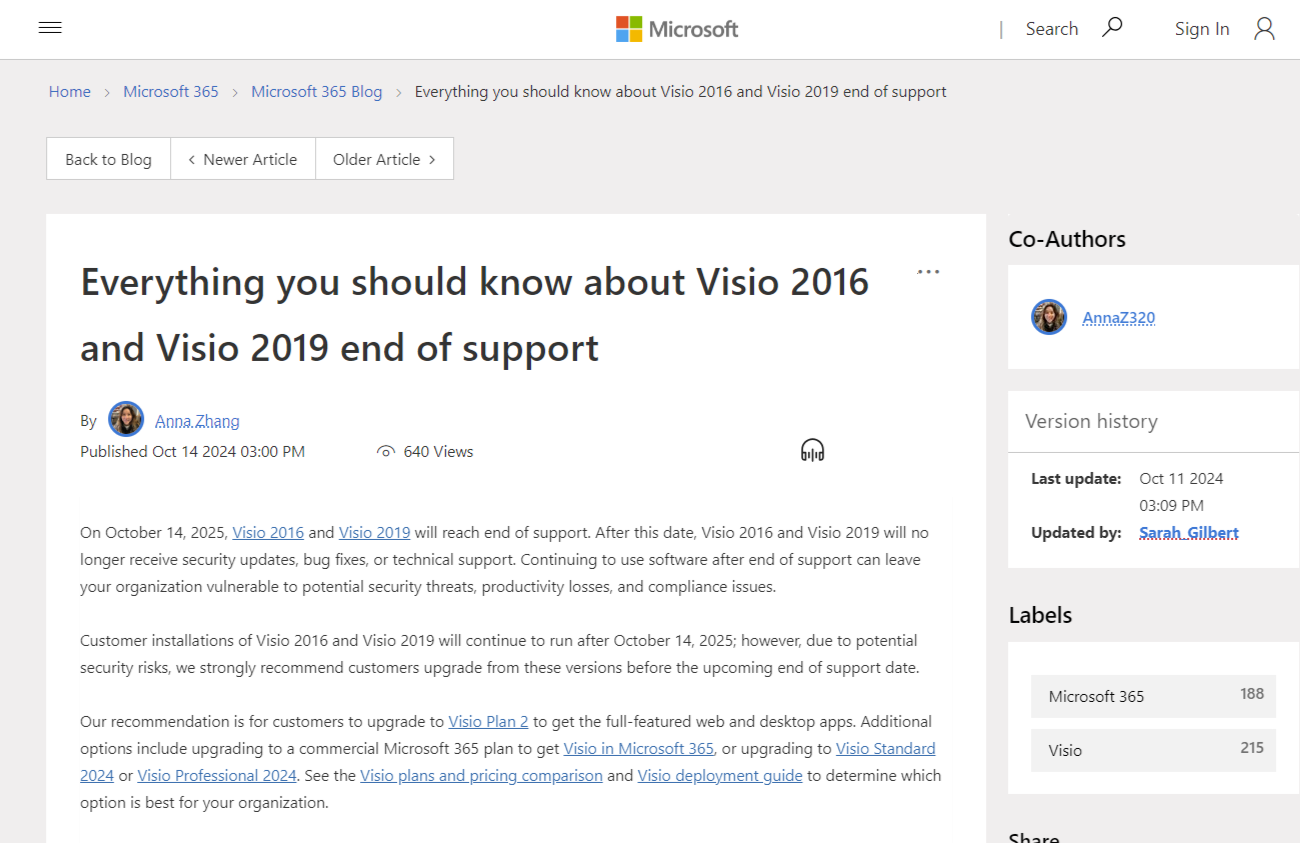 「Visio 2016」「Visio 2019」のサポート終了まであと1年