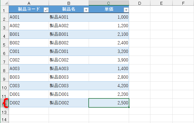 「製品マスタ」テーブルに新しいデータを追加してみる