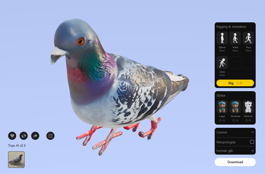 リグやリトポロジーのオプションは表示されるものの、この3Dモデルはリグ追加は拒否されてしまい、面白生物は爆誕しなかった