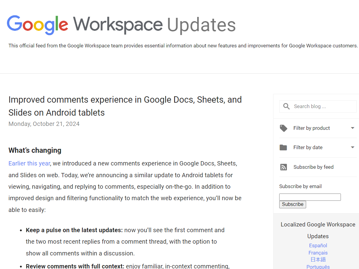 「Google Workspace」の新しいコメント機能がAndroid タブレット向けに展開