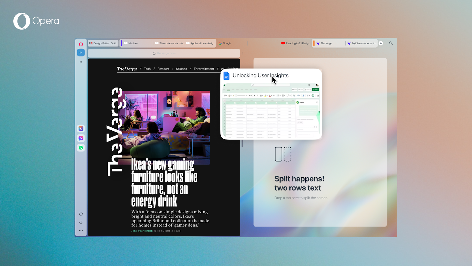 タブをドラッグして閲覧画面へドロップすることで「画面分割」