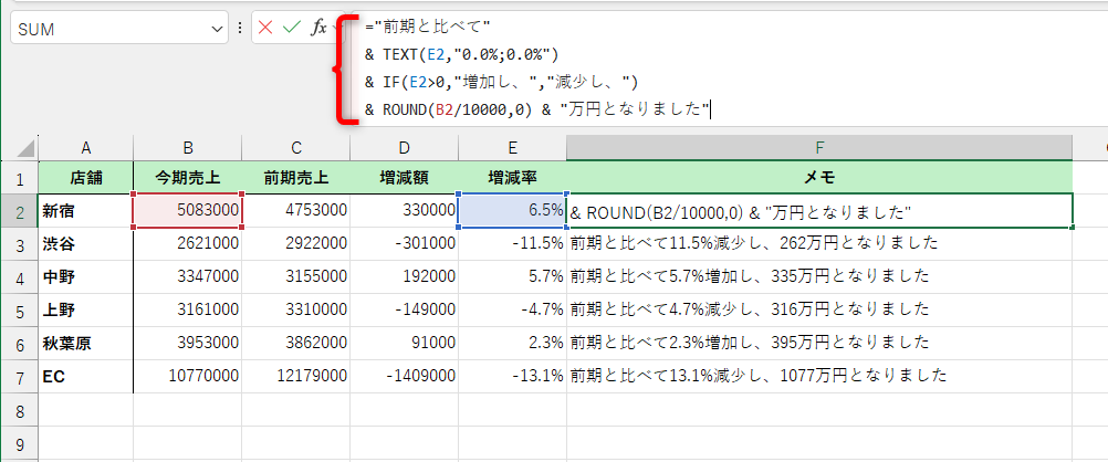 「&」の前後にカーソルを移動して、［Alt］＋［Enter］キーを押して改行すると読みやすくなる