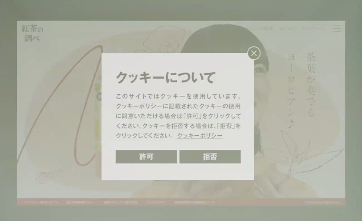 クッキーバナーが視認性や操作性を損なう例、伝えたいブランドに関する情報も隠れてしまう