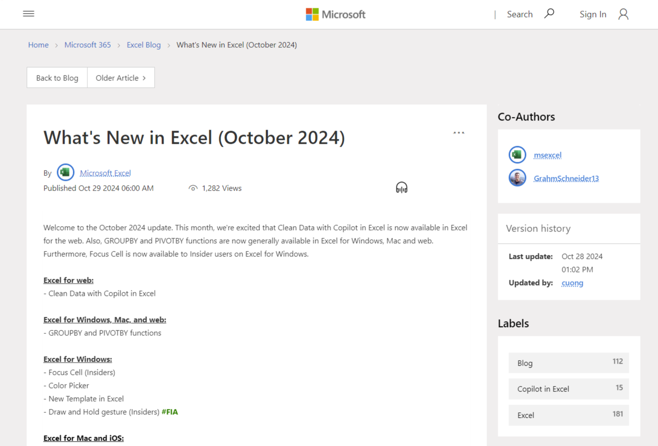 「Microsoft Excel」10月のアップデートまとめが公開