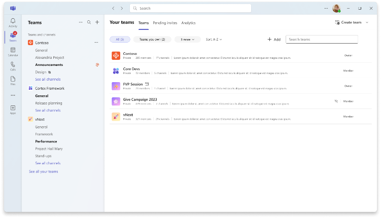 ［チームと やチャネル］ビュー