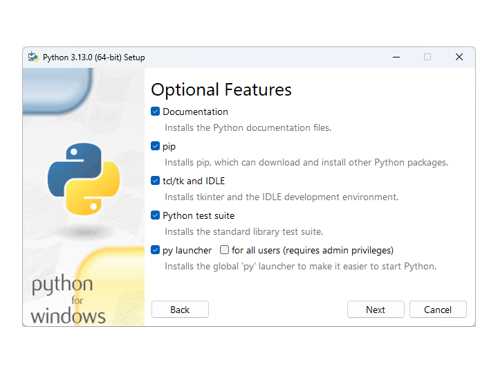 「python.org」からダウンロードした「Python」のインストーラーであれば、「pip」は標準で含まれている