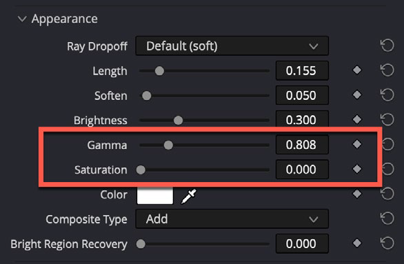 ［Light Rays］エフェクトにサチュレーションとガンマコント―ロールが追加
