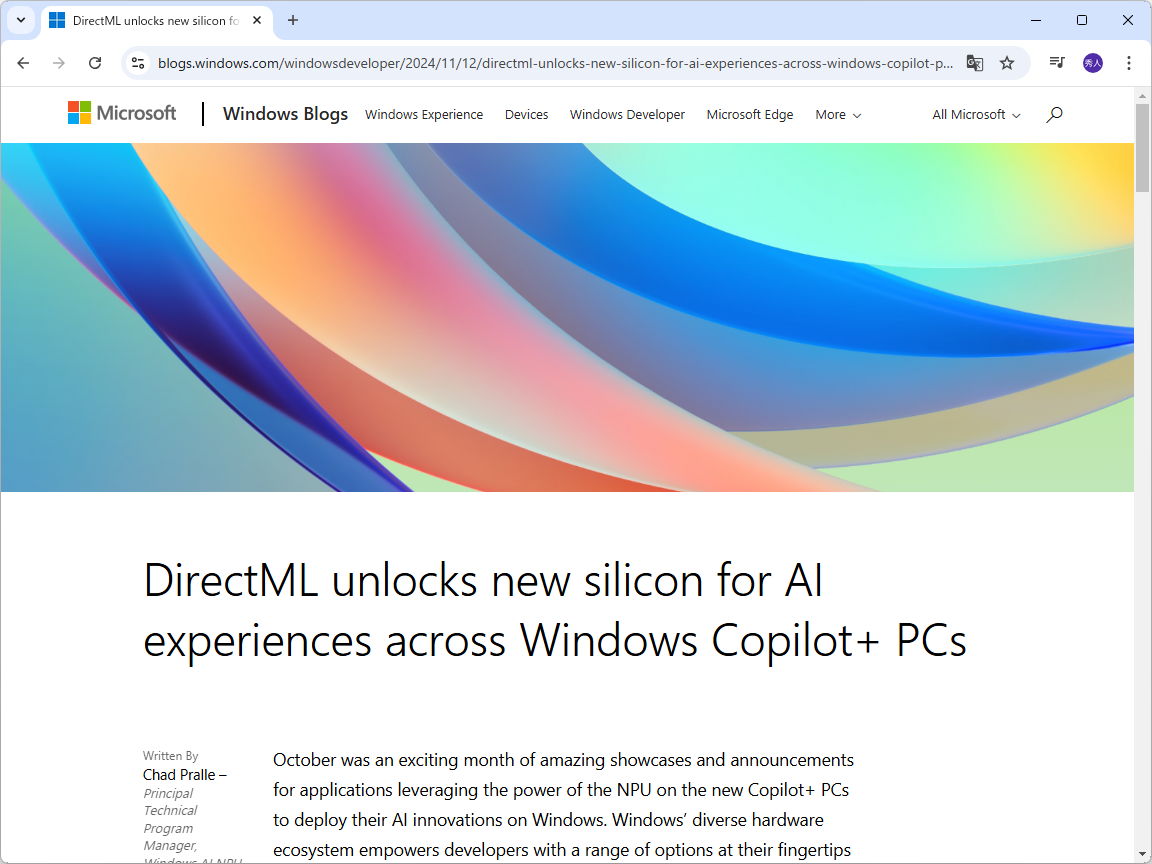 公式ブログ「Windows Developer Blog」