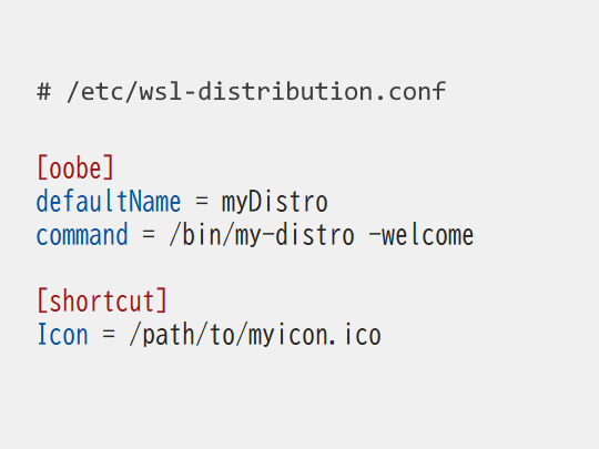 設定ファイルの例。初回実行時の処理（OOBE）も記述できる