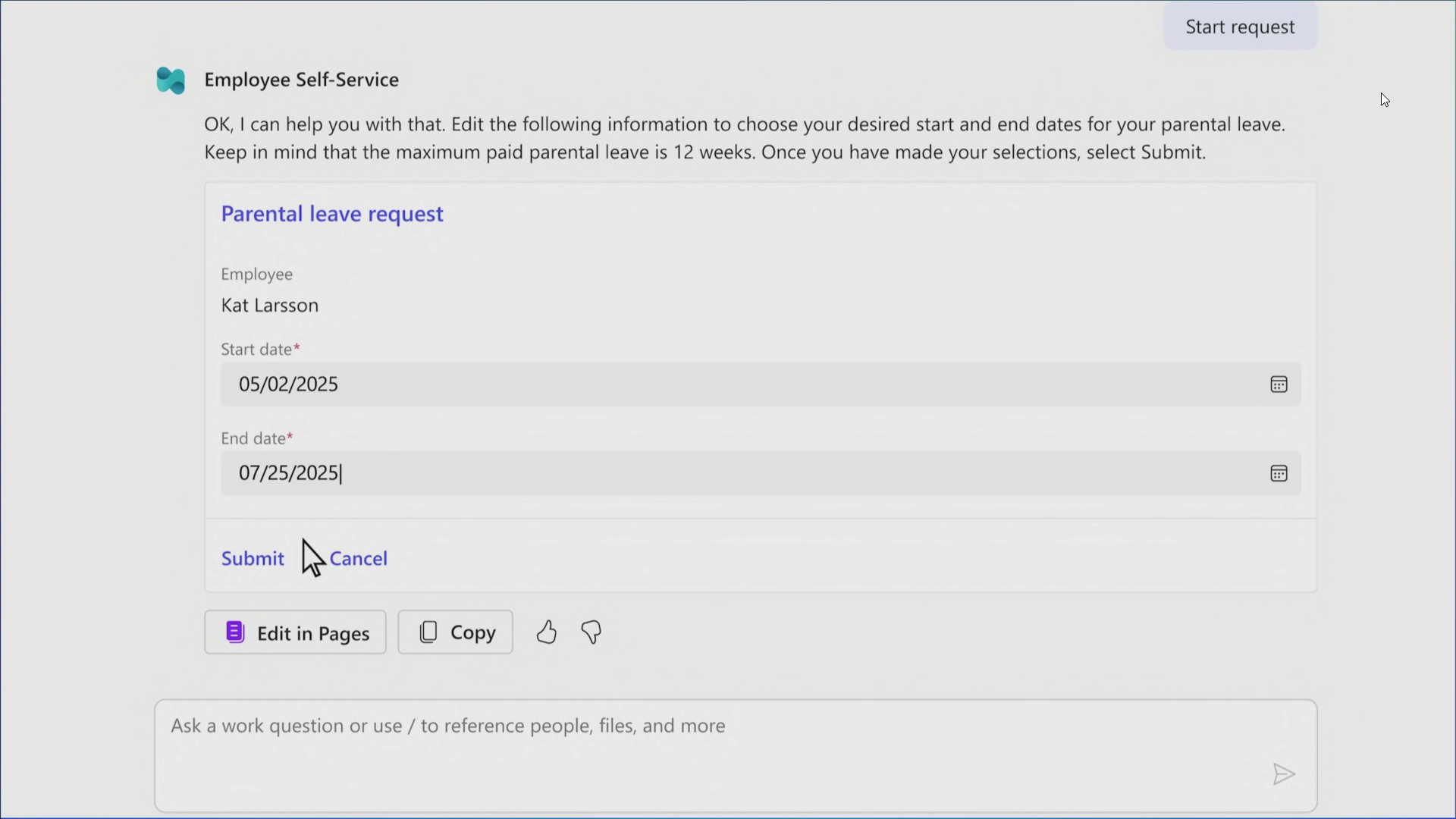 「Employee Self-Service」エージェントで休暇を申請