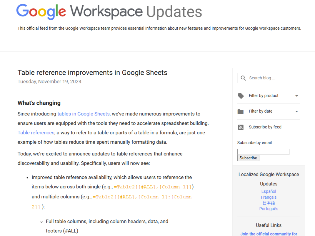 「Googleスプレッドシート」のテーブル参照機能が強化