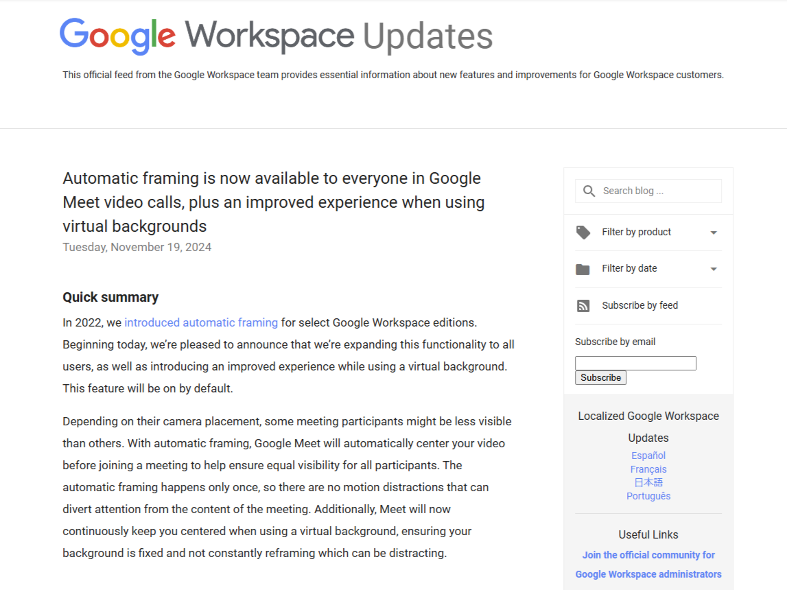 「Google Meet」での自動フレーミング機能がすべてのユーザーに展開開始