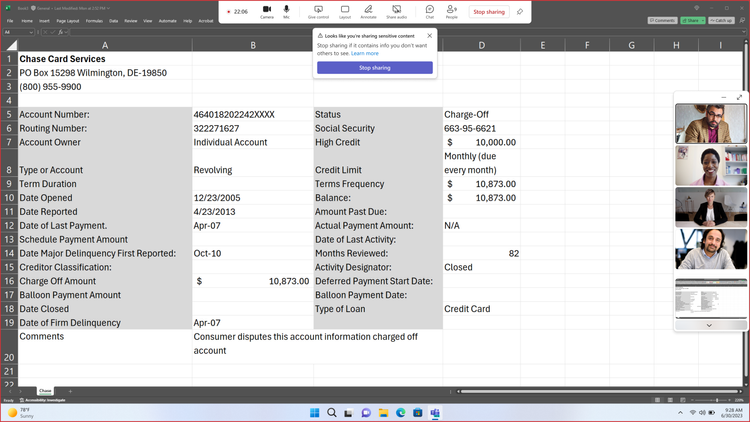 ミーティングの画面共有でクレカ番号などの流出を警告