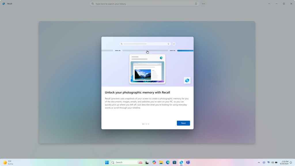 「Recall」の初回実行画面
