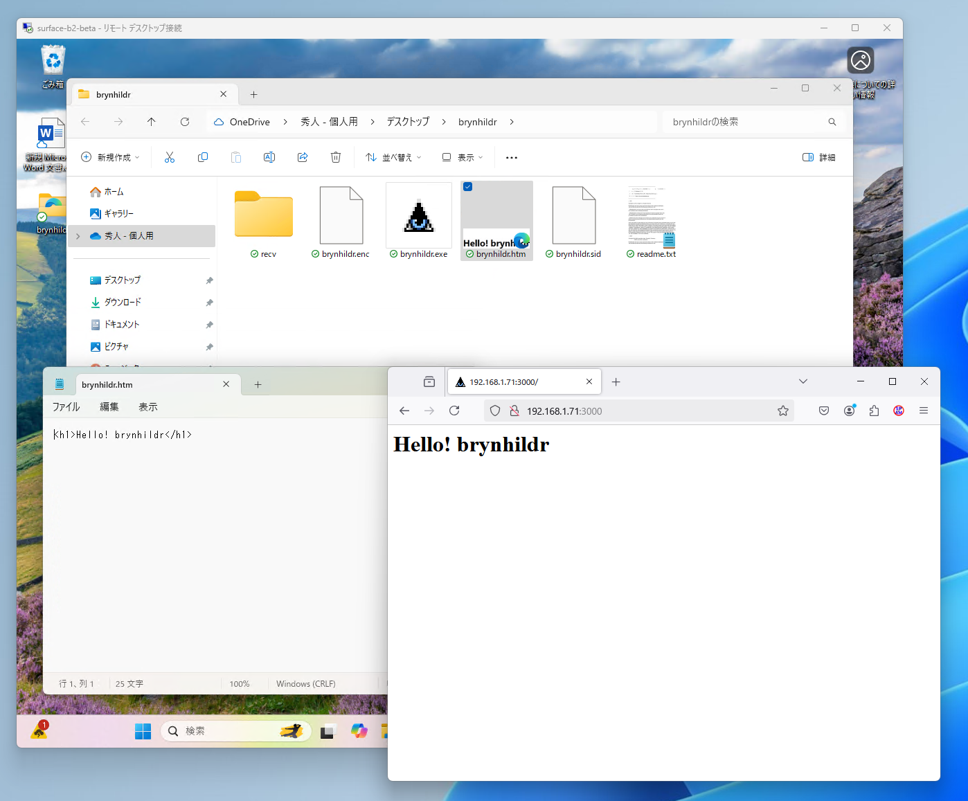 Webブラウザー接続の際は、サーバーPCの「brynhildr.exe」と同じフォルダーに置かれた「brynhildr.htm」が読み込まれる