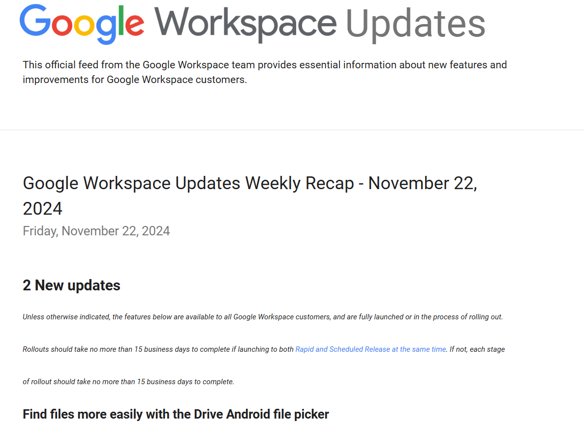 「Google Workspace」11月18日週の更新まとめが公開