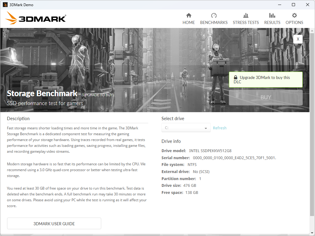 無償版「3DMark Demo」の場合、有償版へのアップグレードとDLCの購入が必要