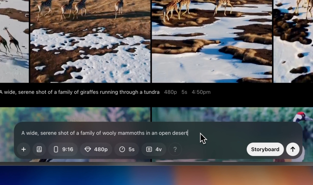OpenAIの動画生成AI「Sora」の操作画面。UIは新バージョンに