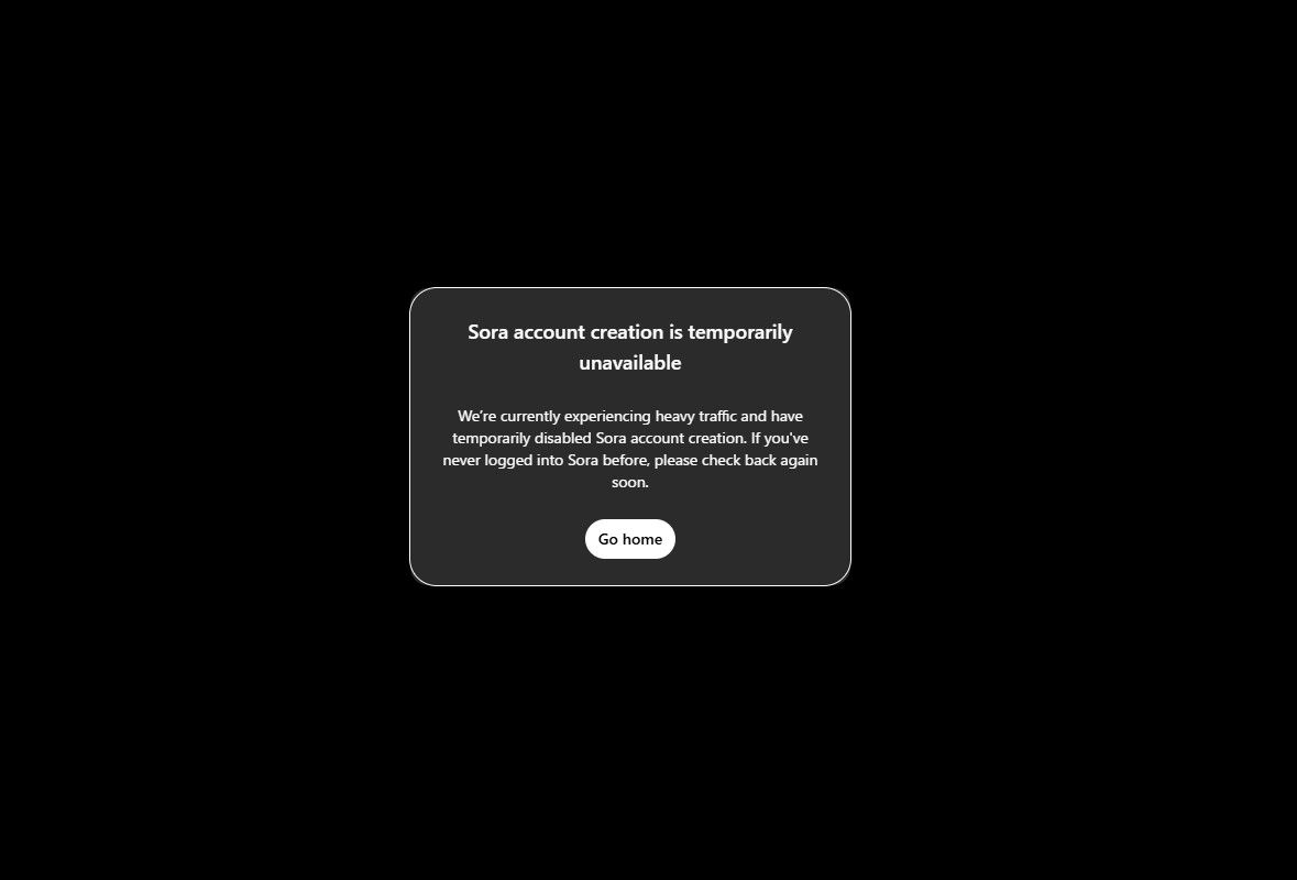 執筆時点では「sora.com」はアクセス過多のため［Go home］をクリックすることに