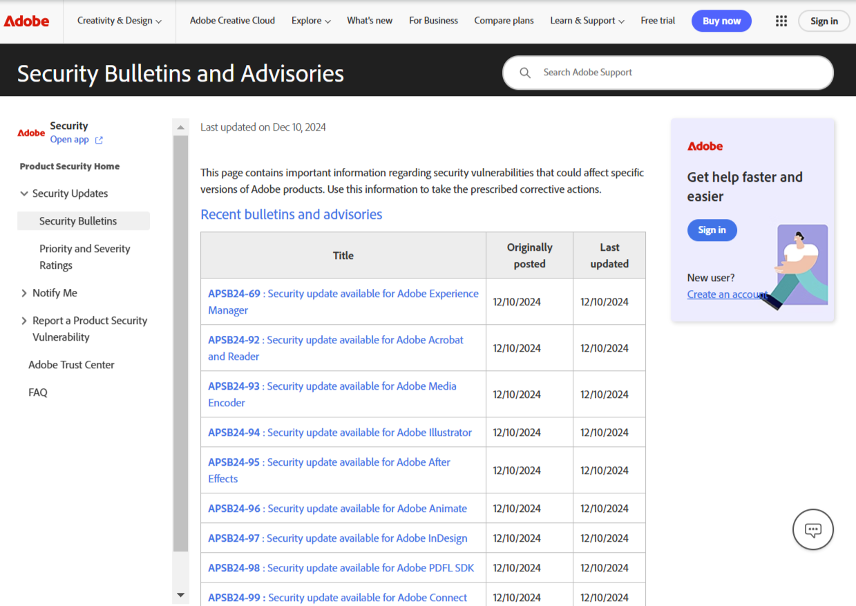 Adobe、2024年12月の月例セキュリティ情報を公開