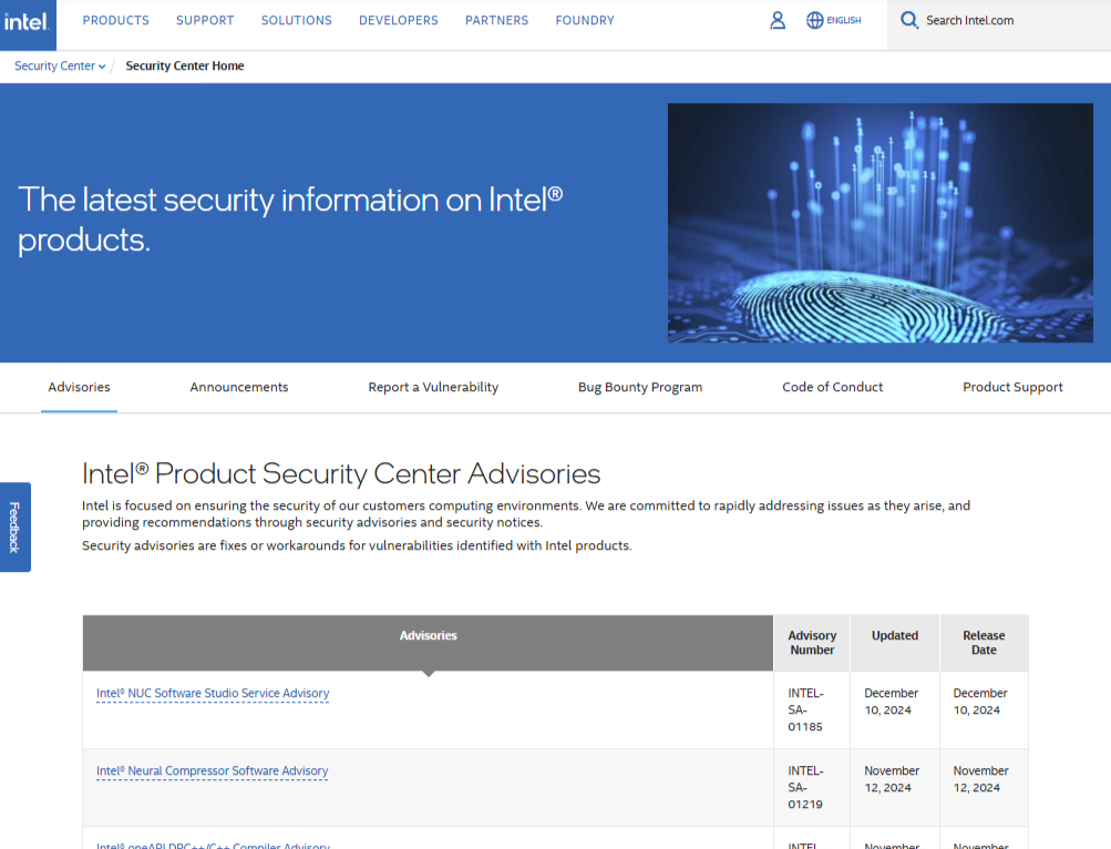 Intel、2024年12月のセキュリティアドバイザリを公開