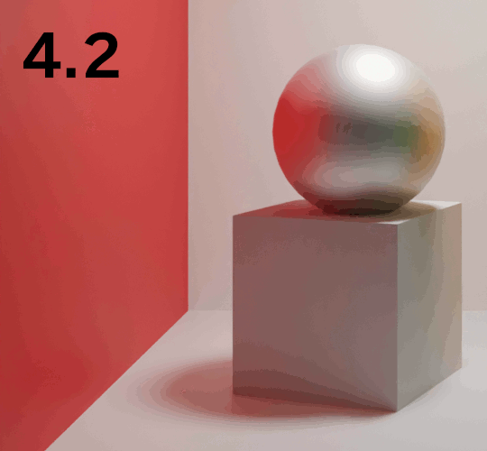 「v4.2」と「v4.3」でのオーレンレイヤーBSDF（ディフューズBSDFノード）の違い。下の立方体に注目