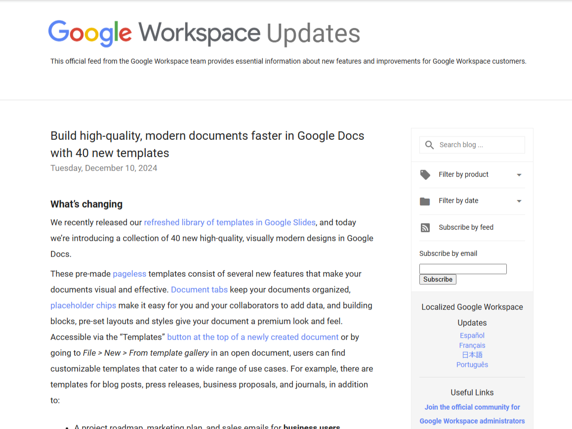 「Google ドキュメント」に高品質でモダンなテンプレート40種が追加