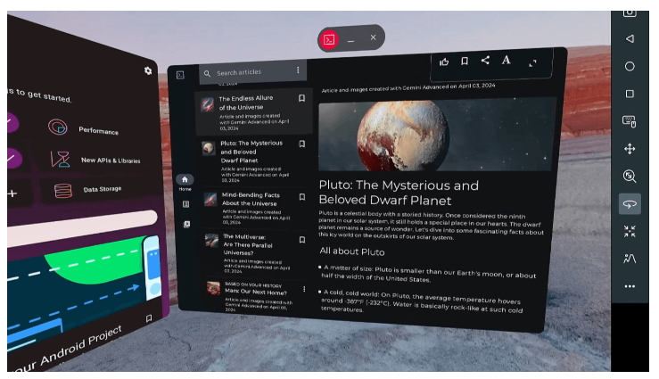 「Android XR」のエミュレーター