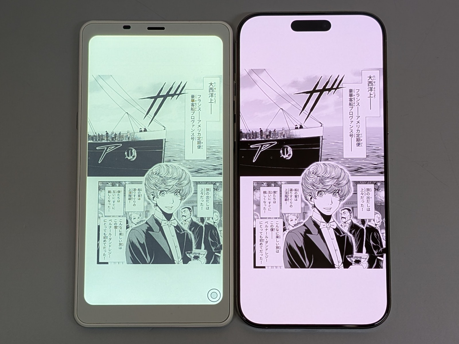 こちらはiPhone 16 Pro Max（右）との比較。上下に余白ができるのはスマホと同様だ