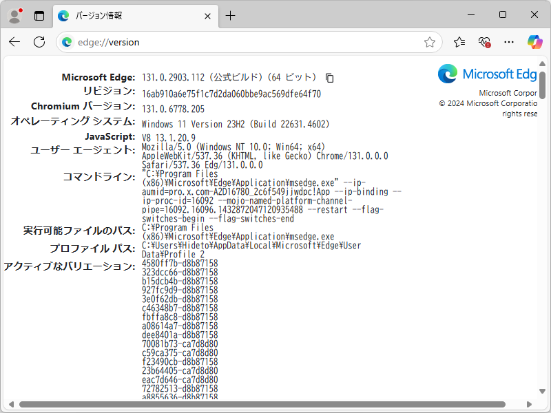 「Microsoft Edge」v131.0.2903.112