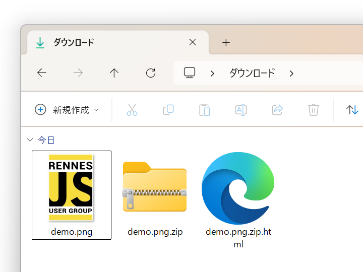 この3つのファイル、名前は違うが中身（バイナリ）は一緒。なのに、それぞれ画像ビューワー、解凍アプリ、Webブラウザーでちゃんと開ける