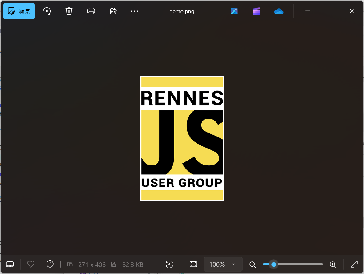 「demo.png」を「フォト」アプリで表示。最初開いたWebページ中央に表示されていた画像そのままだ