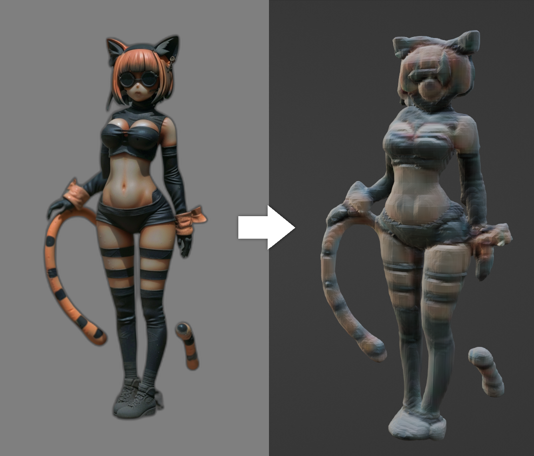 サンプルの一つ「tiger_girl.png」（画像名はgithub内の物）で生成した3Dモデル