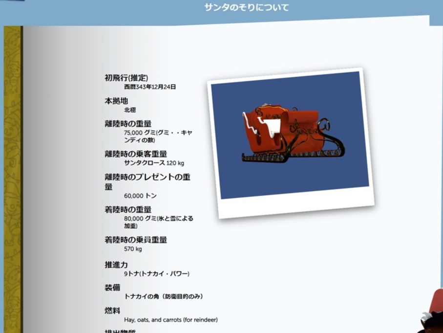サンタのソリに関するデータ