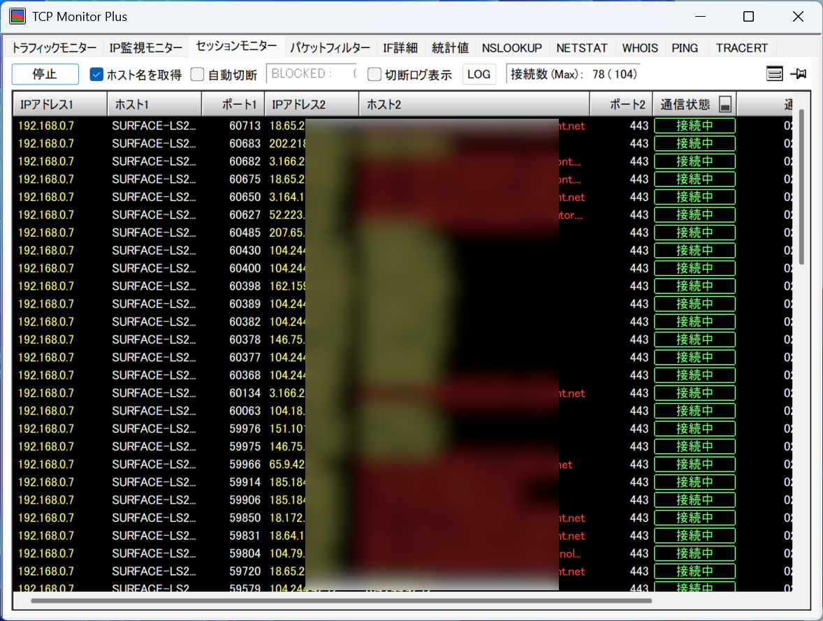 IP監視、セッション状態のモニタリングなども行える