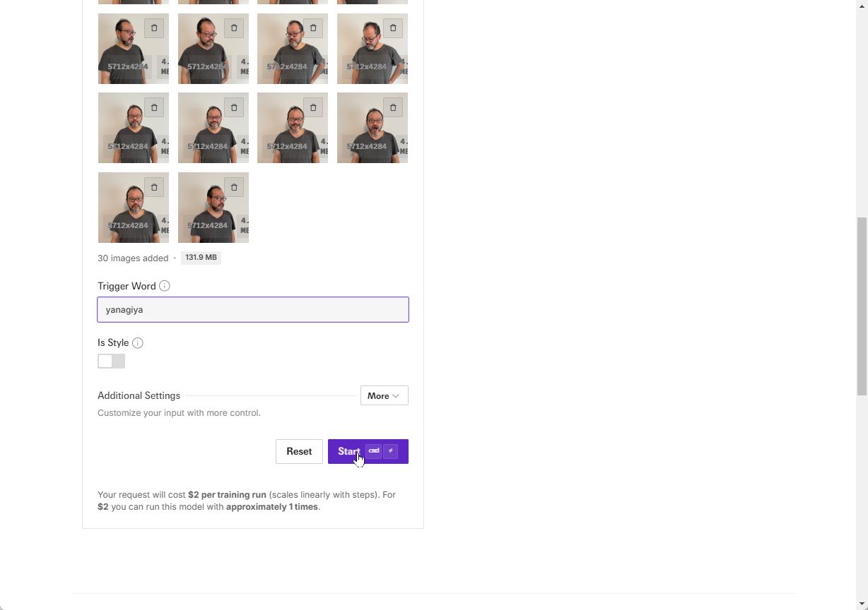トリガーワードを指定して［Start］をクリックする