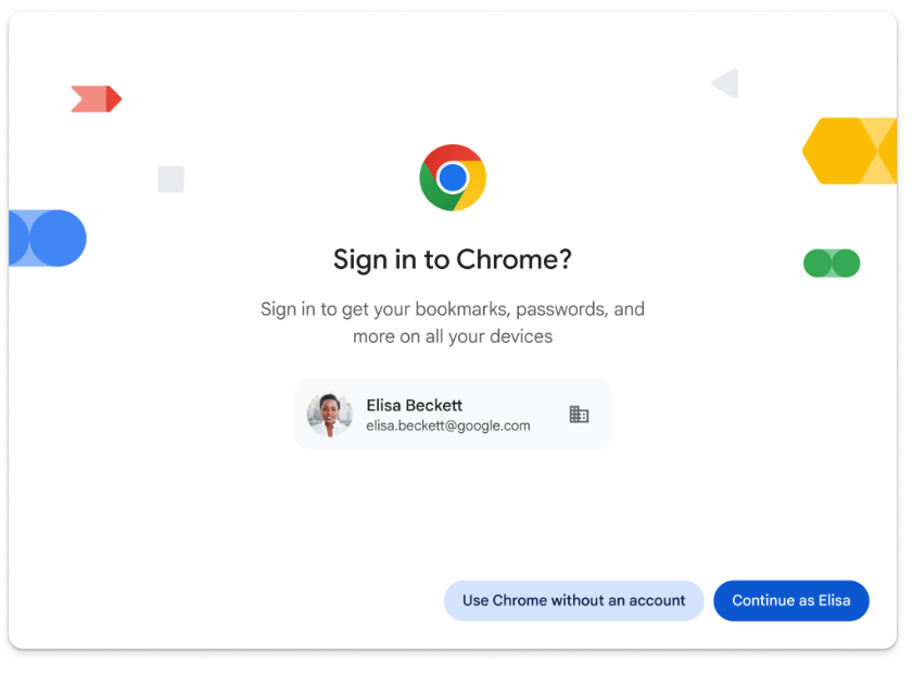「Gmail」などで「Google アカウント」にWebログインすると、「Chrome」へのログインが促される