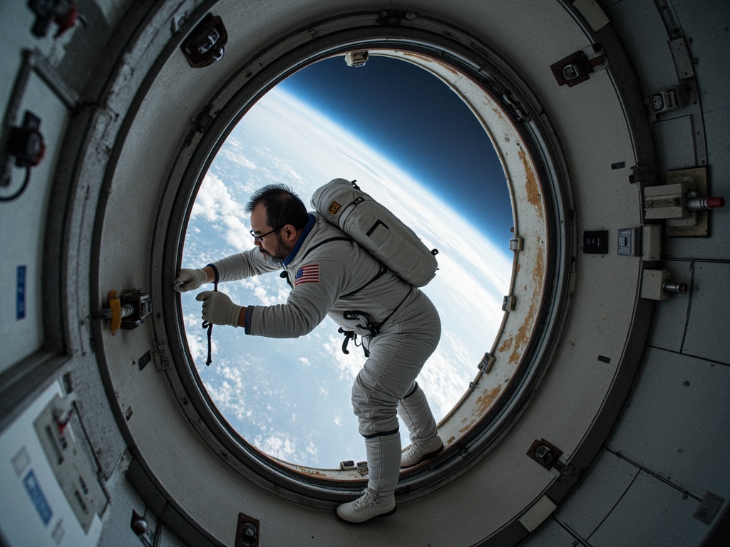 宇宙船で作業する筆者の画像も簡単に生成できる（Midjourneyで生成）