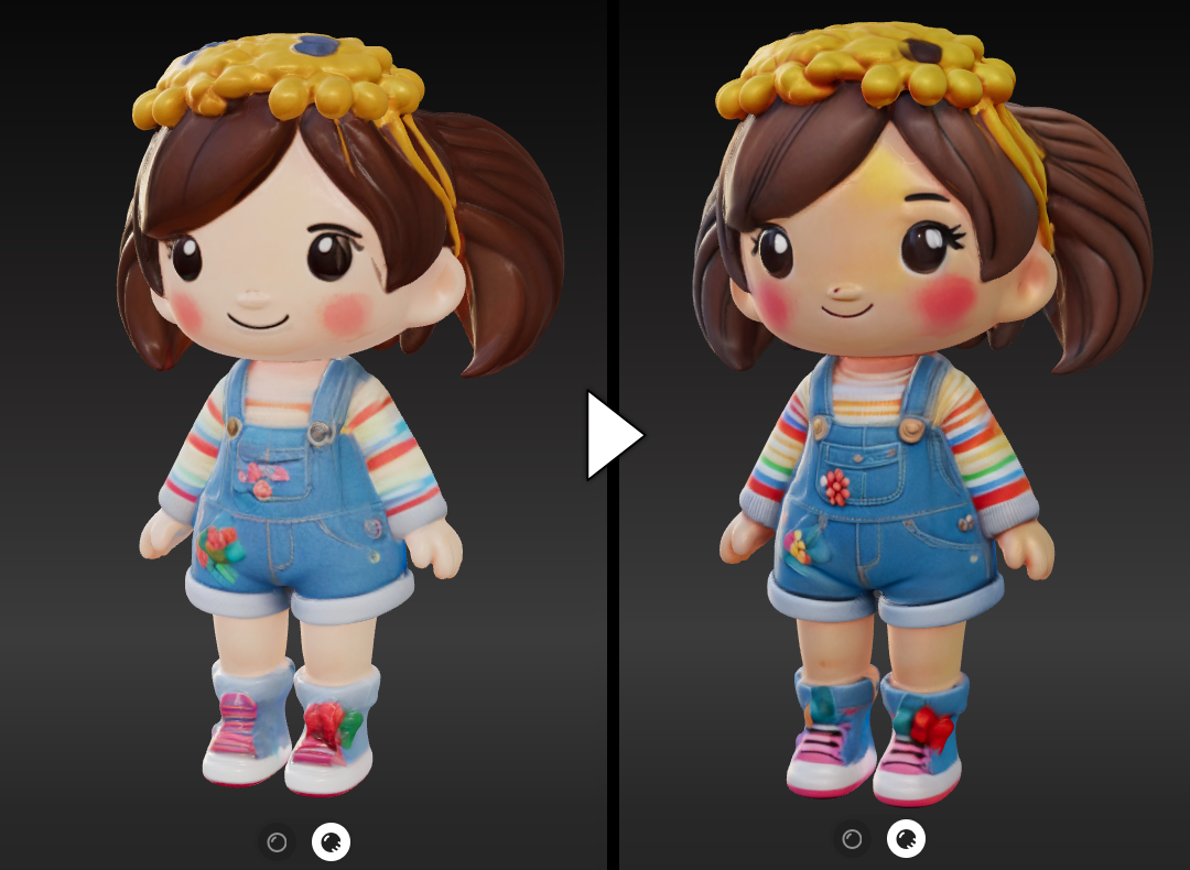 プロンプト生成モデルのHDテクスチャ機能による比較。色味を含めかなり変わる