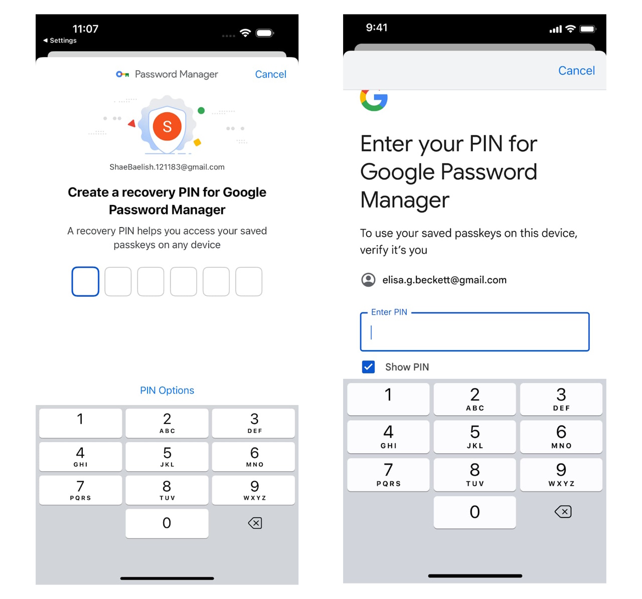 初回利用時には、パスキーの復元に用いるPINを作成する必要がある
