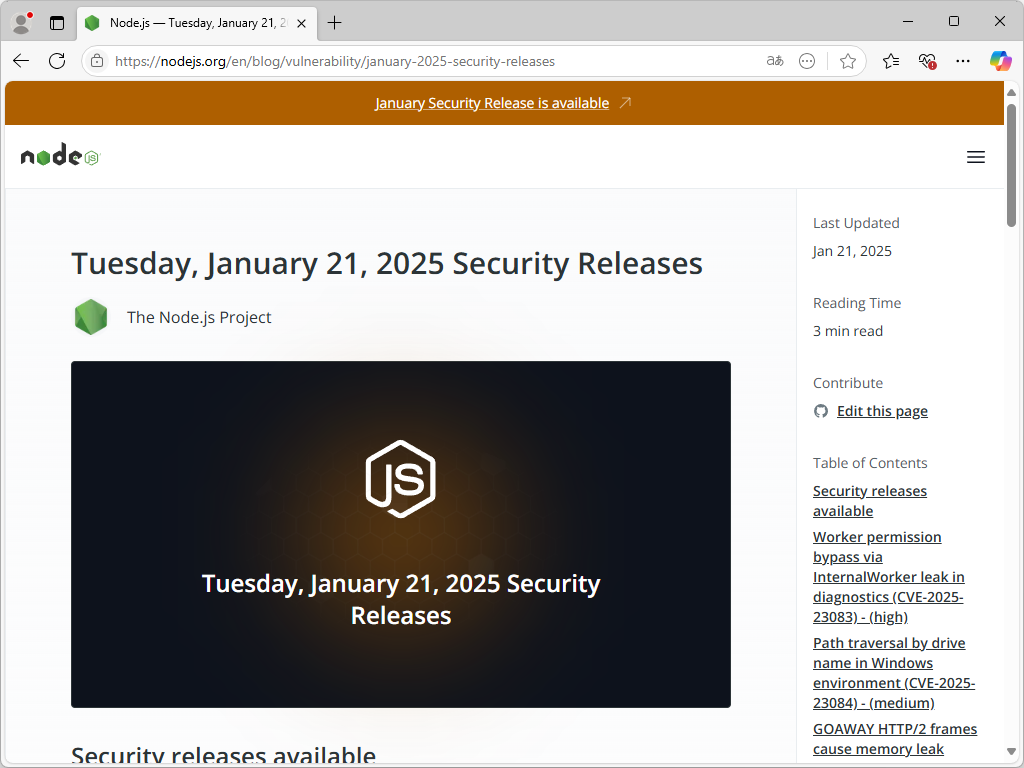 「Node.js」v20.12.1などがリリース