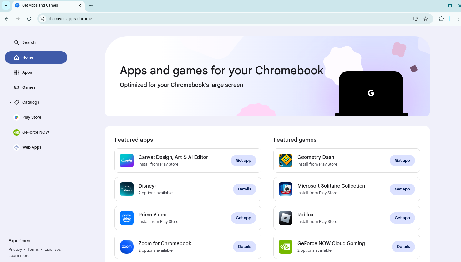 アプリやゲームを探すときは「discover.apps.chrome」で