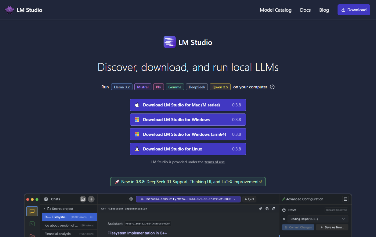 「LM Studio」のWebサイト